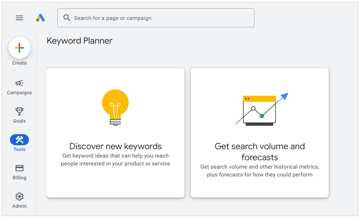 interfaz de Google Keyword Planner